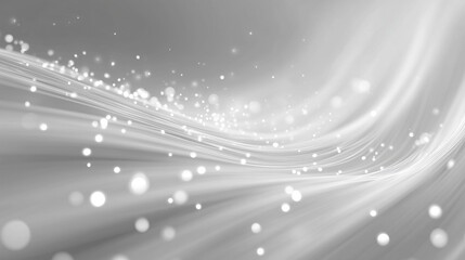 Abstract gray - white gradient wallpaper with flowing wave lines, sparkling dots, and smooth texture, ideal for modern digital background, tech design, and minimalist artistic presentation