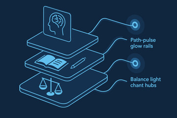 Futuristic infographic with layered icons and glowing tech labels