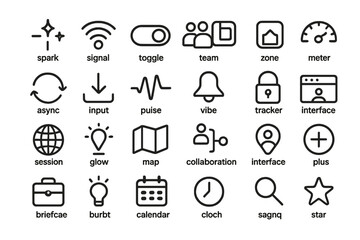 Set of sleek, minimalist icons representing various concepts like communication, data tracking, and collaboration.