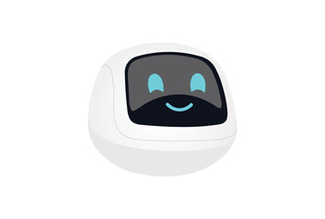 Floating chatbot robot head with smiling face vector illustration.