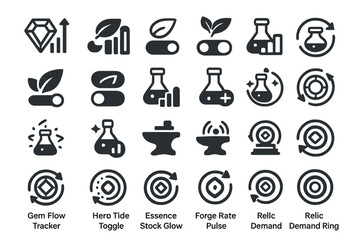 Set of fantasy game resource icons with potions, toggles, and trackers
