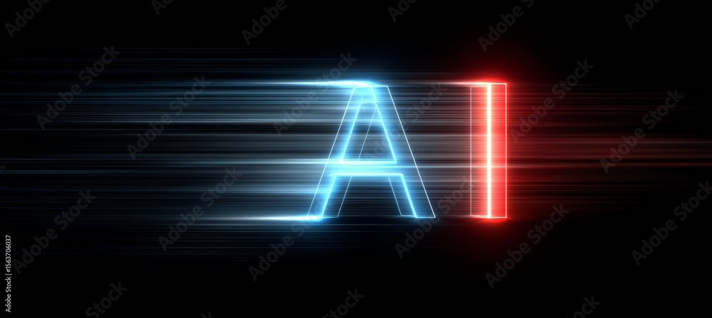 Poster ai blue red non light word. artificial intelligence. generative ai technology.