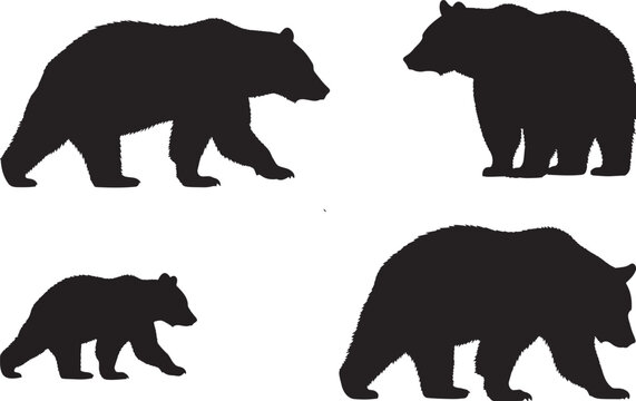 Black bear silhouette illustration in walking pose on white background - Powered by Adobe