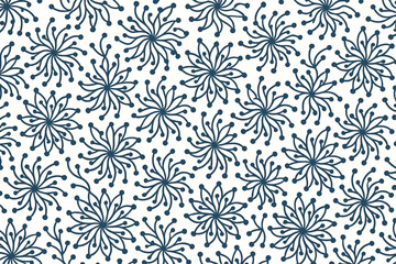 Seamless abstract floral pattern with swirling blue line flowers
