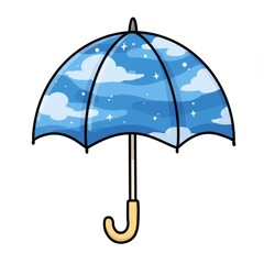 Blue Umbrella with Night Sky and Cloud Pattern