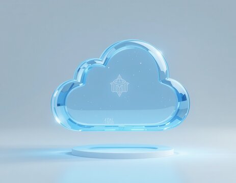 Conceptual design of a crystalline cloud hovering on a podium with light
