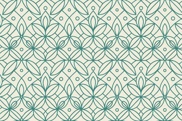 Geometric floral pattern with circles and intertwining lines.