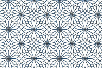 Seamless blue floral tile pattern with petal-like symmetry