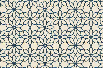 Fototapeta premium Seamless navy floral geometric pattern on beige background