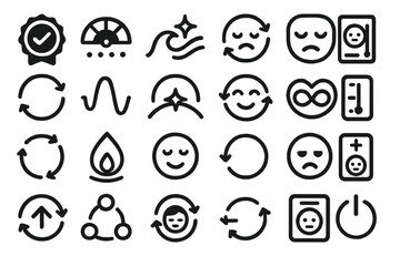 Minimalist black icons representing emotion tracking, mood cycles, and wellness