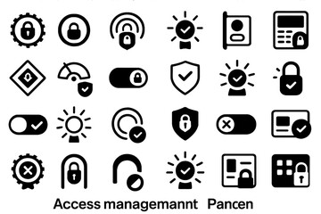 Black icon set for access control and security management with toggles and locks