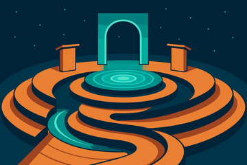 Fototapeta premium Isometric debate stage with curved path and abstract archway