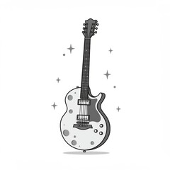 Obraz premium Grayscale Pixel Art Electric Guitar Illustration