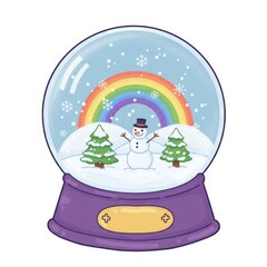 Pixel Art Snow Globe with Snowman and Rainbow