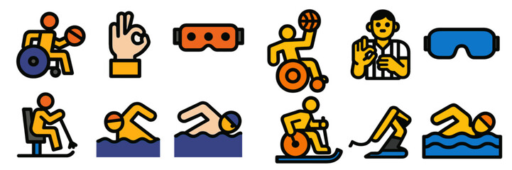 Icons representing various sports activities and officials showcasing athletic diversity and inclusivity