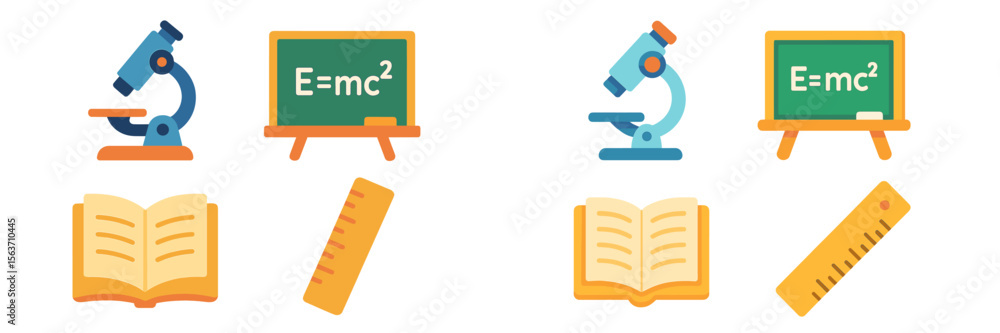 Poster educational symbols illustrating concepts of science and mathematics in a colorful and engaging desi