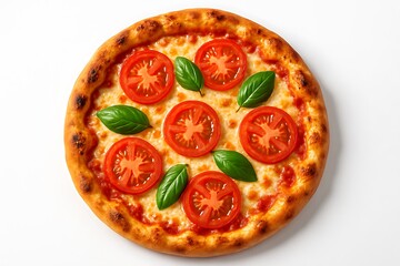 Tomato and basil pizza isolated on white background