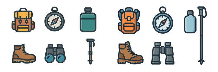 Essential hiking gear and equipment for outdoor adventures during the day in a wilderness setting