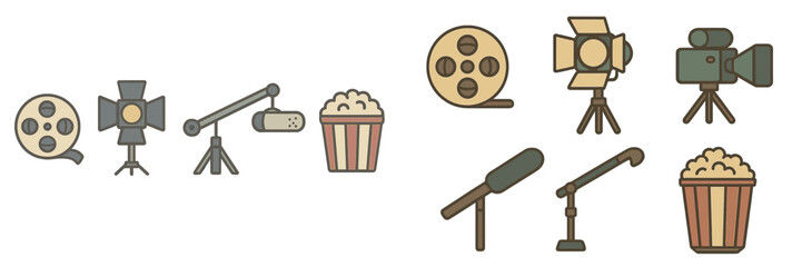 Creative elements of filmmaking displayed in an artistic illustration featuring equipment and snacks