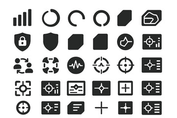 Vector UI dashboard icons set with tech and target elements on dark theme