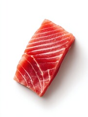 Fresh salmon fillet displayed on a white background, highlighting its vibrant color and texture