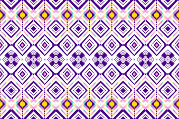 Abstract geometric design of ethnic rugs, fabric, clothing, rugs, vector illustrations, embroidery style, seamless, and wallpaper.