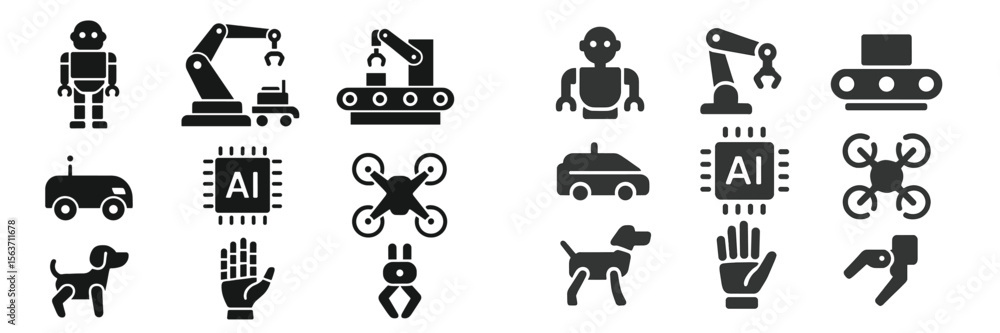 Poster icons illustrating robotics and artificial intelligence concepts in a modern context with various ap