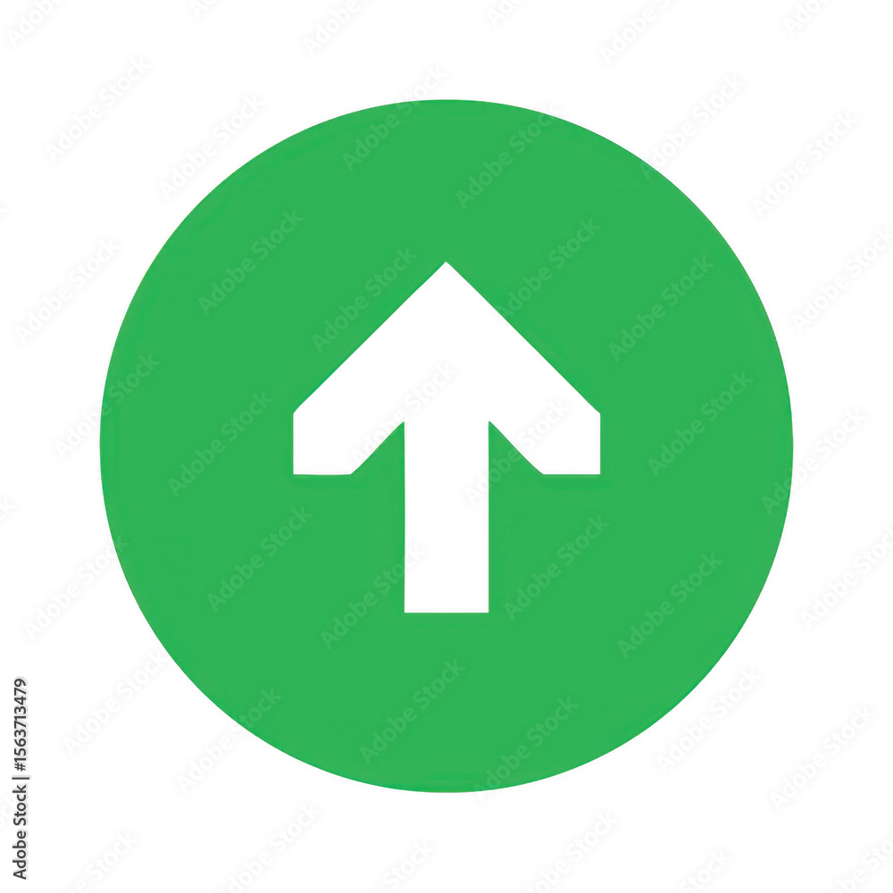 Poster black arrow pointing upwards inside a green circle isolated on transparent background