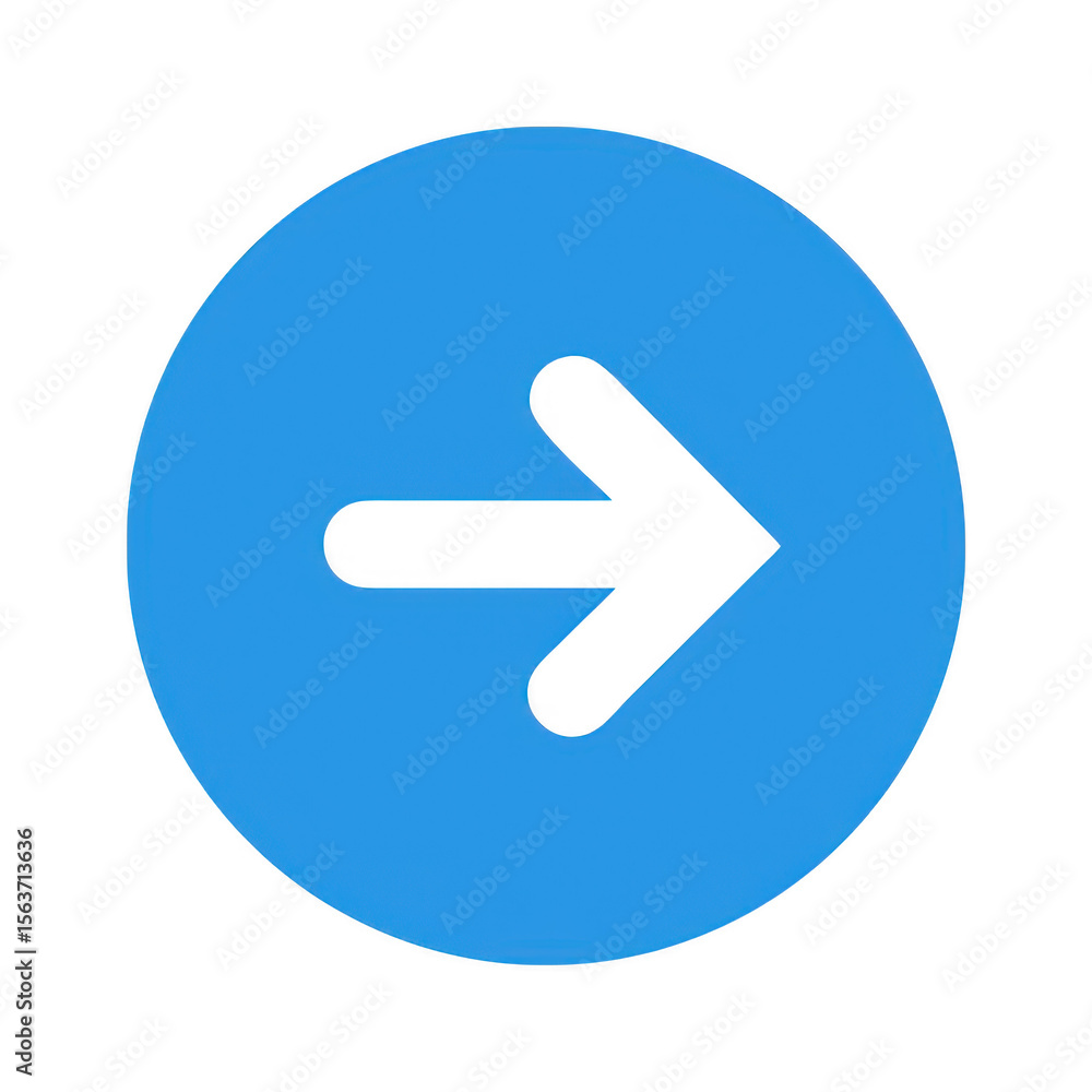 Poster blue circle with black arrow pointing right isolated on transparent background