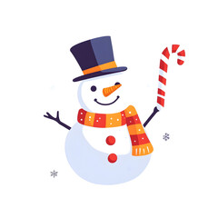Cheerful Snowman Winter Holiday Cartoon Illustration Candy Cane