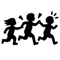 Black Silhouettes of Children Playing, Running, Vector Illustration