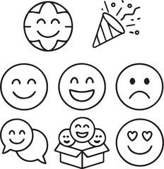 &ldquo;Happy & Sad Emoji Faces &ndash; Black Line Chat Icons with Gift & Speech Bubbles&rdquo;