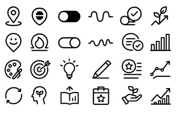 Set of business and productivity icons, including growth, creativity, and analysis