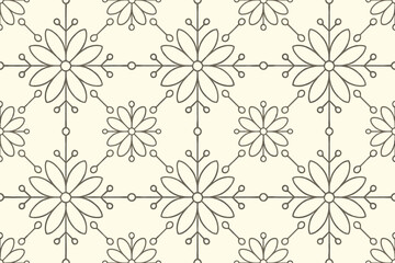 Geometric floral pattern with connected lines and circles in soft tones