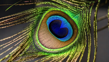Exquisite detail showcases the iridescent colors and textures of a single, vibrant peacock feather, highlighting its beauty and unique design.