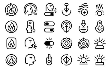 Dark fantasy UI icon set with fire, breath, light, and anchor motifs
