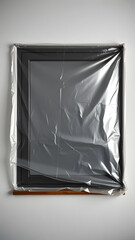 Window unit covered with protective plastic sheeting ready for painting and finishing in facade renovation