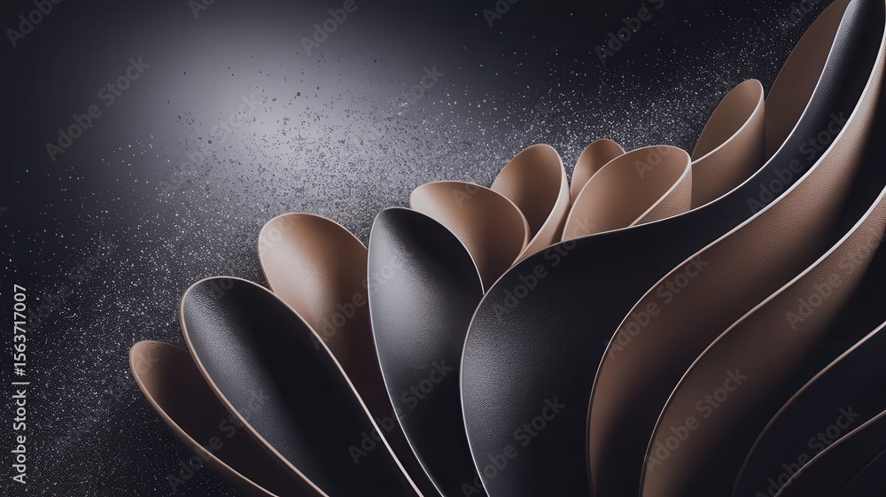 Fototapete abstract arrangement of curved shapes in earth tones with sparkling effect
