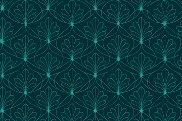 Fototapeta premium Elegant teal fan leaf pattern with glowing center accents