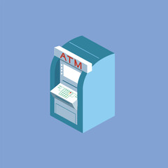 Isometric ATM Machine Illustration, Automated Teller Banking Terminal Vector