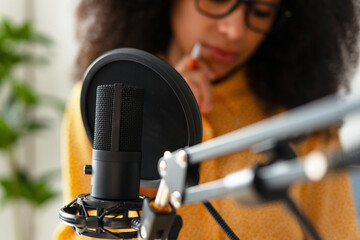 Content creator recording a new podcast episode
