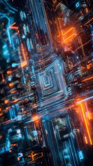 Neon Circuit: Cybernetic Patterns Illuminating 3D Futuristic Tech Realm