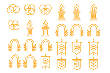 Set of elegant vector icons featuring rings, candles, arches, and banners.