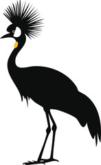 Elegant Birds Silhouette Vector EPS Crowned Crane in Profile, One-Legged Pose, Detailed Feathers, Isolated Vector Illustration