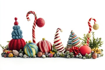 High Resolution of Whimsical Holiday Crafts Isolated on White Background, Depth of Field
