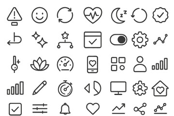 Set of clean line wellness and dashboard UI icons on gray background
