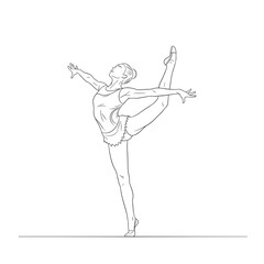 Ballet dancer posing gracefully in line art style  