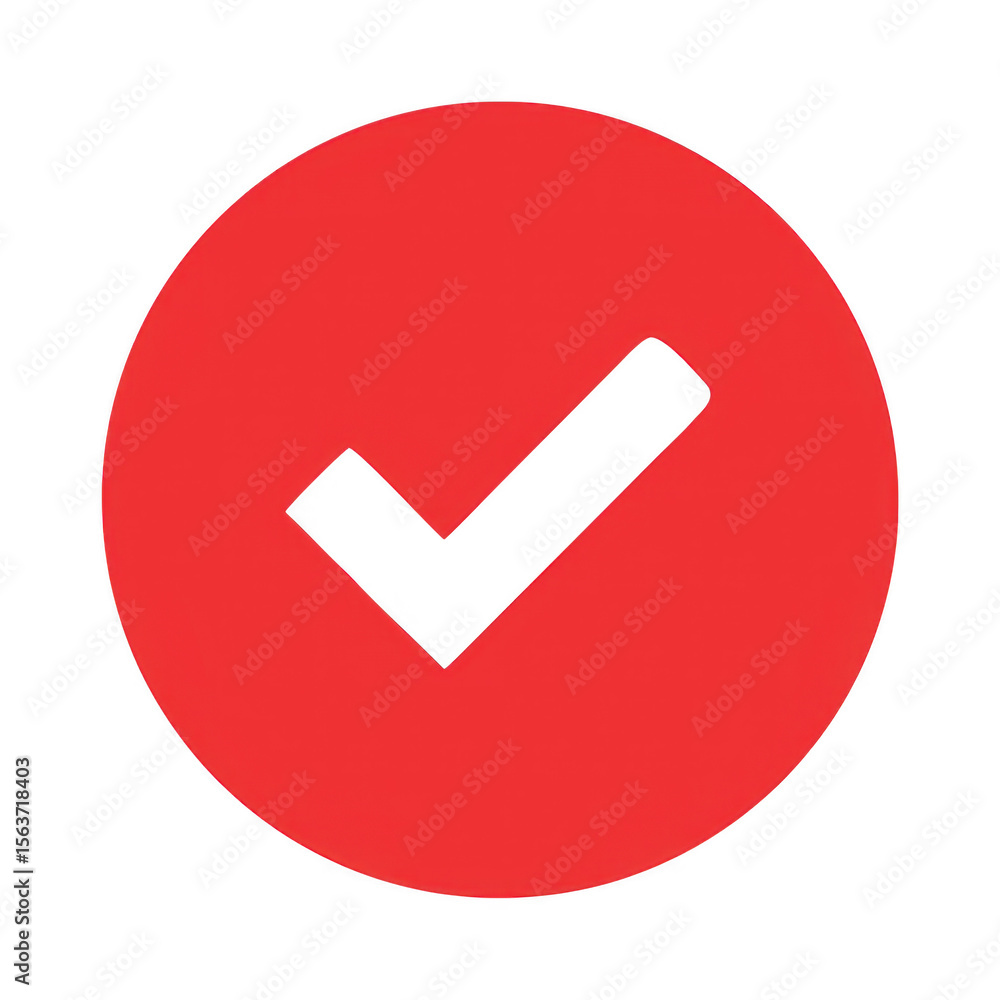 Poster red circle with a black checkmark symbol isolated on transparent background
