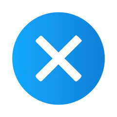 Obraz premium Blue circular button with a black cross symbol isolated on transparent background