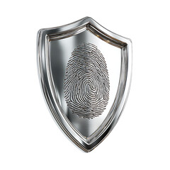 3D illustration of silver shield with fingerprint on transparent background PNG